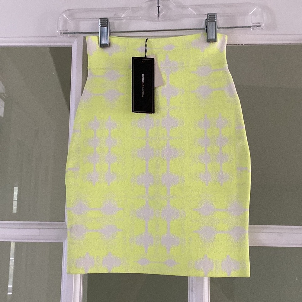 BCBGMAXAZRIA Simone Neon Yellow Bodycon Skirt Size XXS NWT